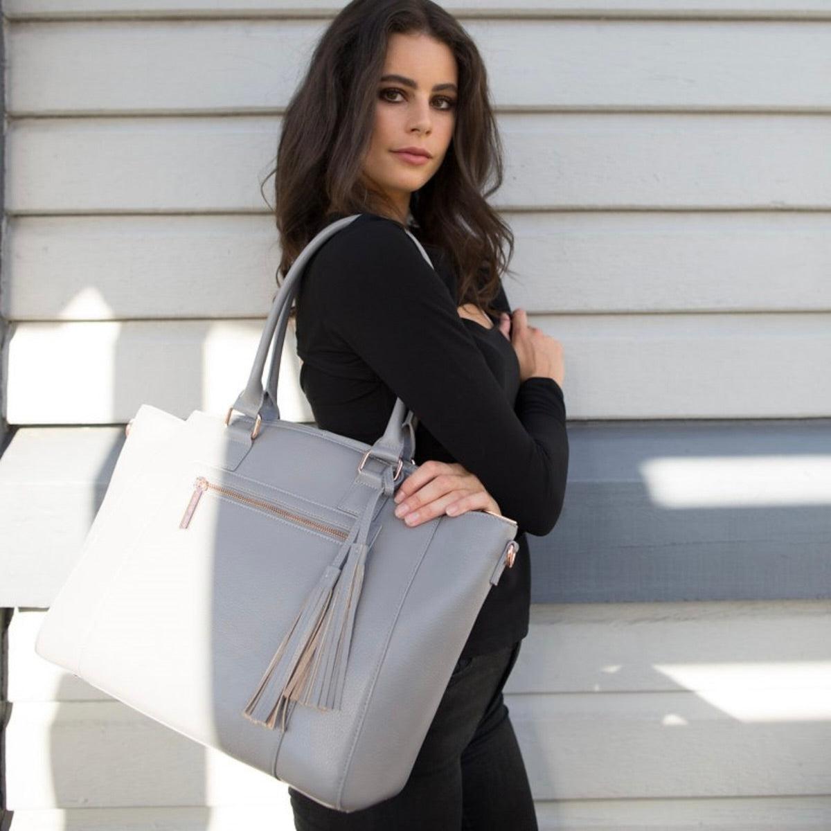 LISA 14" LAPTOP HANDBAG | ITALIAN LEATHER-Laptop bag-CODE REPUBLIC-Grey-CODE REPUBLIC laptop bags womens laptop bags laptop handbags ladies laptop bags laptop carrying bags