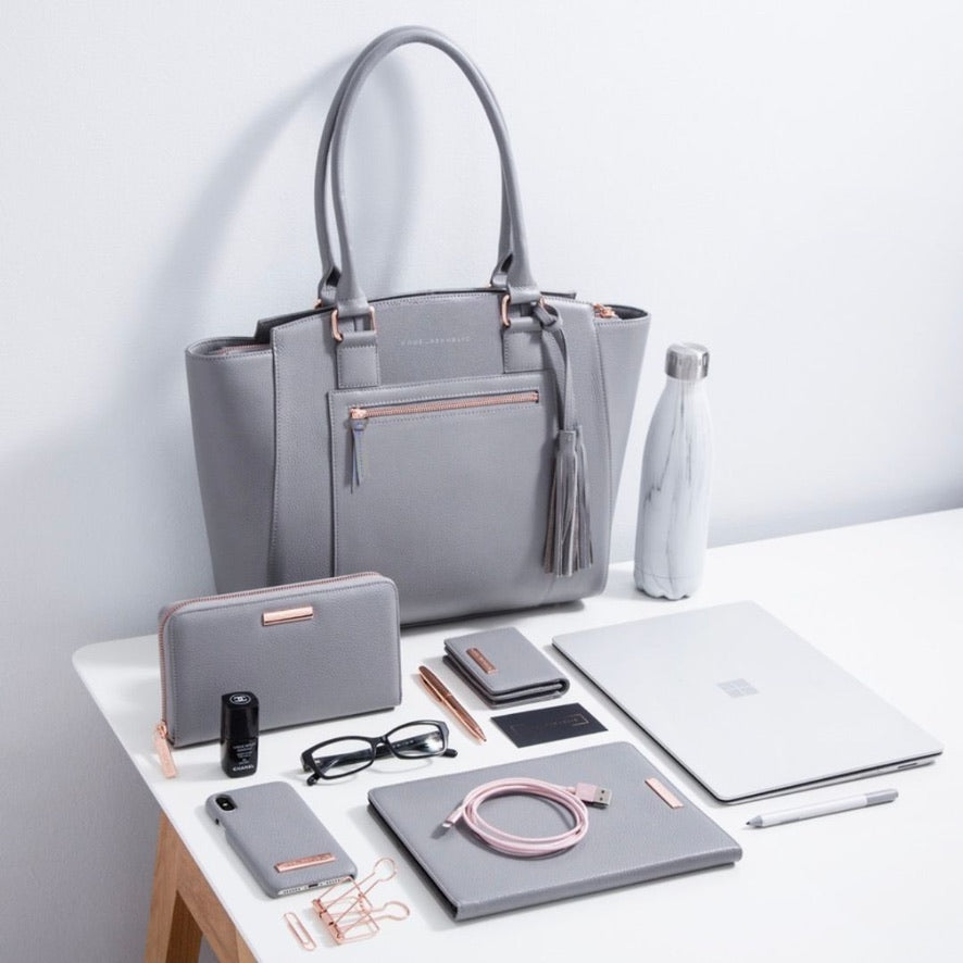 LISA 14" LAPTOP HANDBAG | ITALIAN LEATHER-Laptop bag-CODE REPUBLIC-Grey-CODE REPUBLIC laptop bags womens laptop bags laptop handbags ladies laptop bags laptop carrying bags