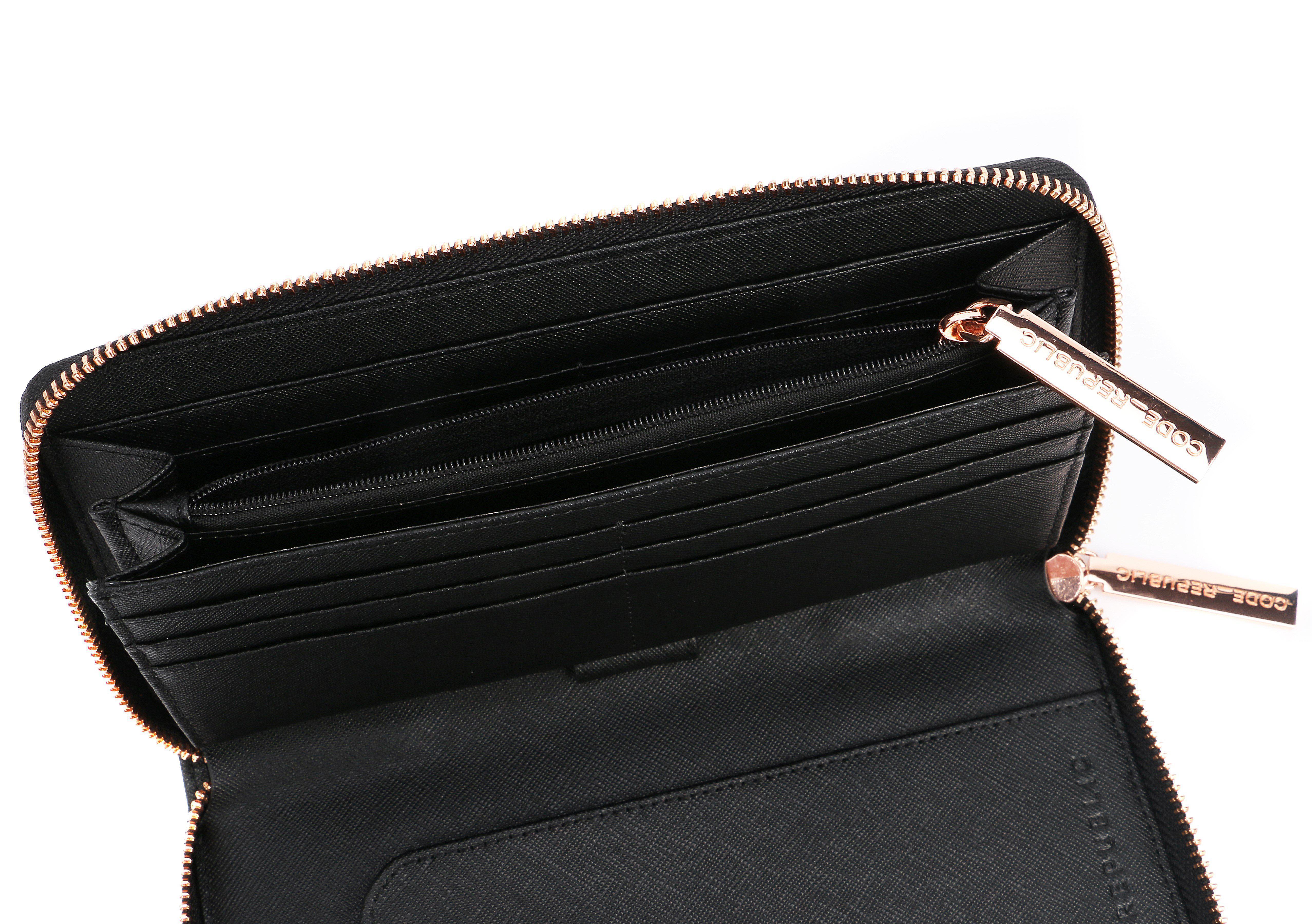 PASSPORT PHONE WALLET Black Saffiano Leather Rose Gold-Wallet-CODE REPUBLIC-CODE REPUBLIC laptop bags womens laptop bags laptop handbags ladies laptop bags laptop carrying bags