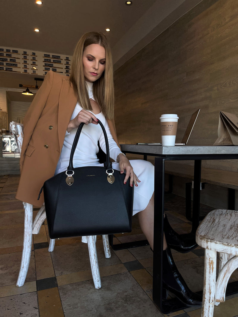 SAVANNAH DESIGNER LAPTOP HANDBAG | BLACK LEATHER | [LIMITED EDITION BUNDLE]-Laptop bag-CODE REPUBLIC-CODE REPUBLIC laptop bags womens laptop bags laptop handbags ladies laptop bags laptop carrying bags